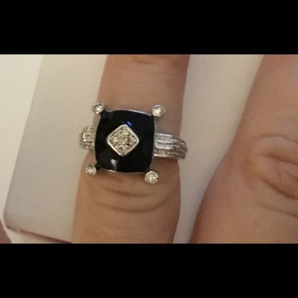 Art Deco Design Simulated Black Onyx & CZ Ring #6 - Picture 1 of 3